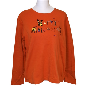 Happy Halloween Womens Medium Long Sleeve Shirt Black Cat Spider